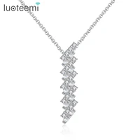 luoteemi staircase design clear cubic zircon long pendant necklaces choker for women girls wedding party fashion jewelry gift