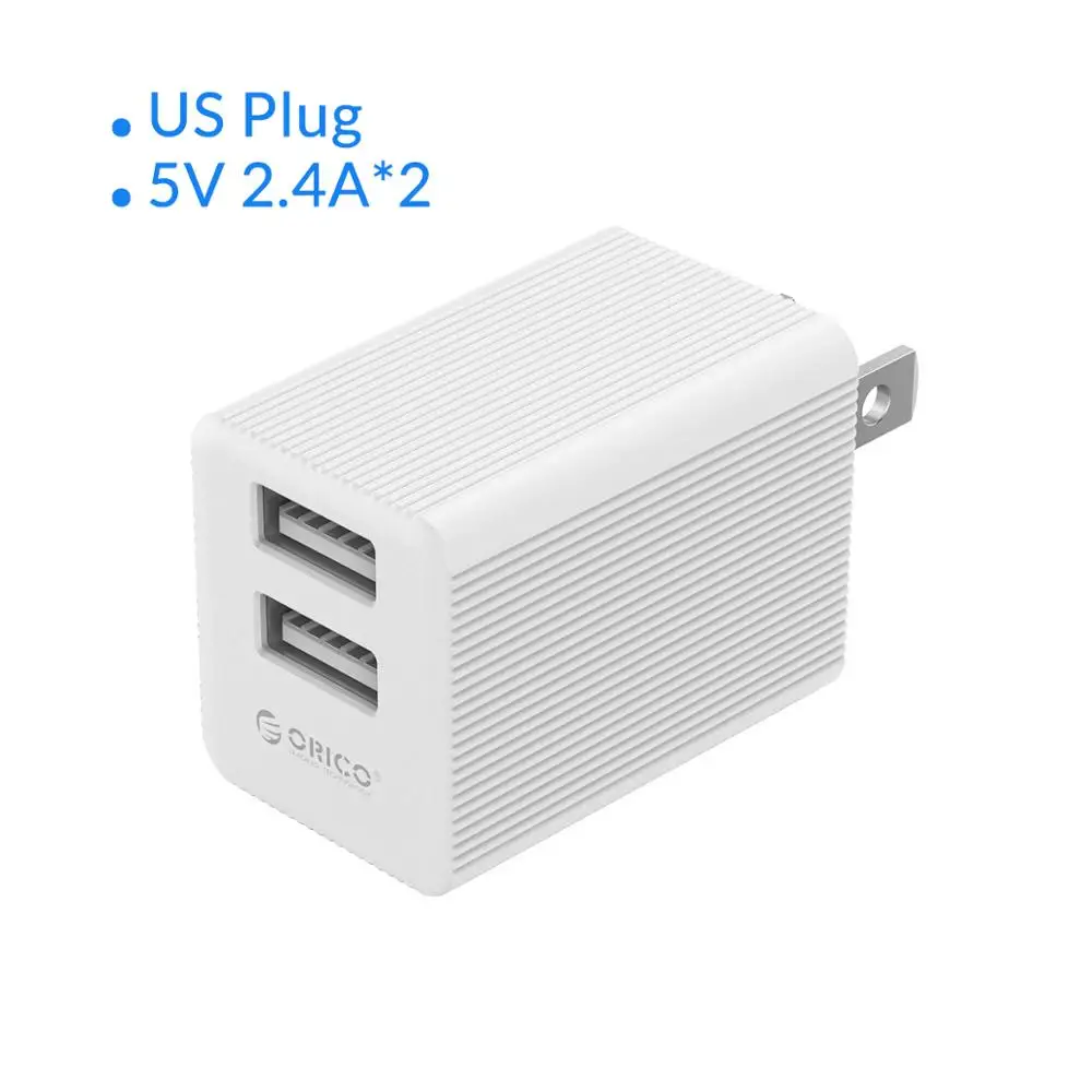 ORICO 5 в 2,4 A* 2 USB зарядное устройство для путешествий с американским разъемом, мини-адаптер с двумя портами USB для iPhone, huawei, Xiaomi, Android, настенное зарядное устройство для телефона - Plug Type: White