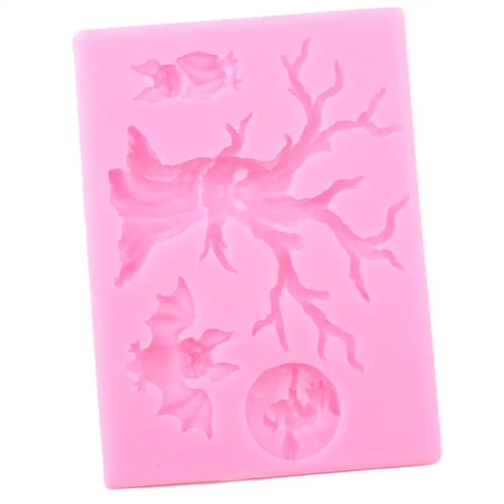 Силиконовая форма с каймой в виде дерева на Хэллоуин летучие мыши кекс Топпер