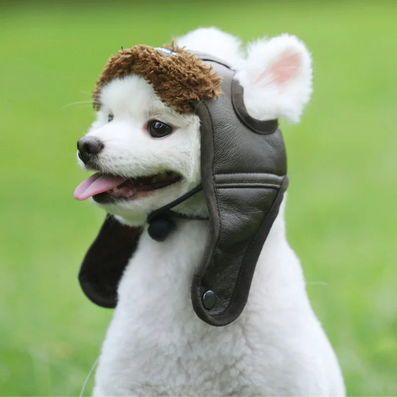 

Warm Dog Pilot Hat Leather Pet Dog Cap For Large puppy Dogs Hats Funny Cosplay Pet Dog Hat Christmas gift for dog