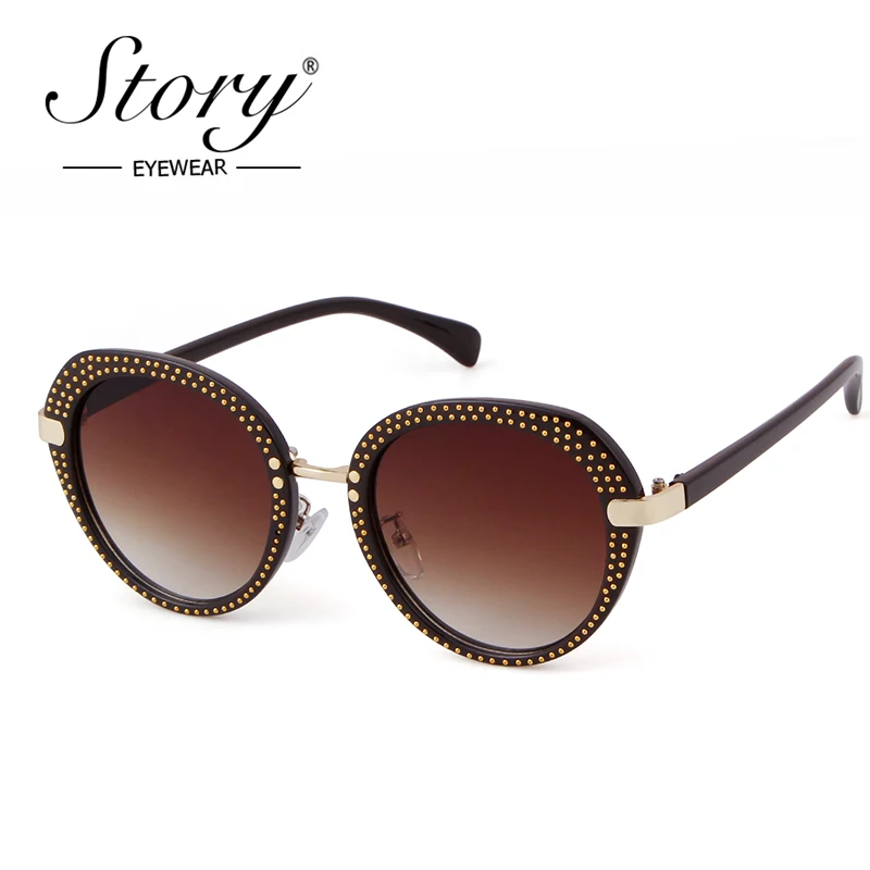 Овальные Солнцезащитные очки с заклепками STORY 2018 женские круглые винтажные