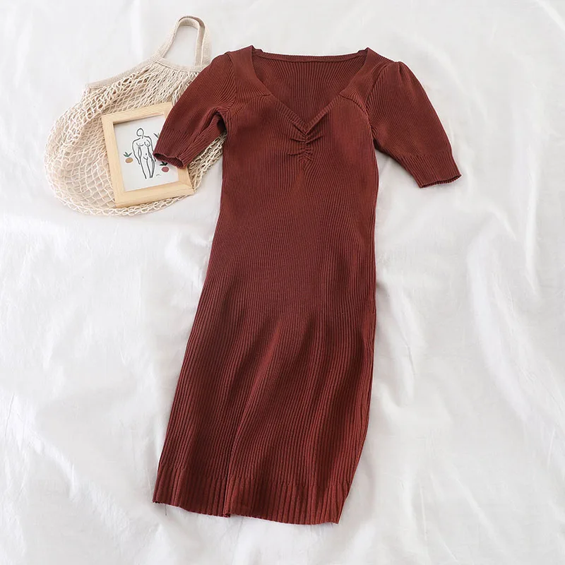 OCEANLOVE 2020 Bodycon Dress Solid Short Sleeve Knitted Stretch Sexy Dresses Women Spring Summer Vestidos Slim Korean 13914 | Женская