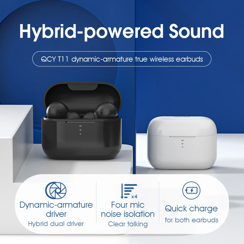 Наушники QCY T11 с динамическим якорем Hi Fi Беспроводные наушники поддержкой Bluetooth 4