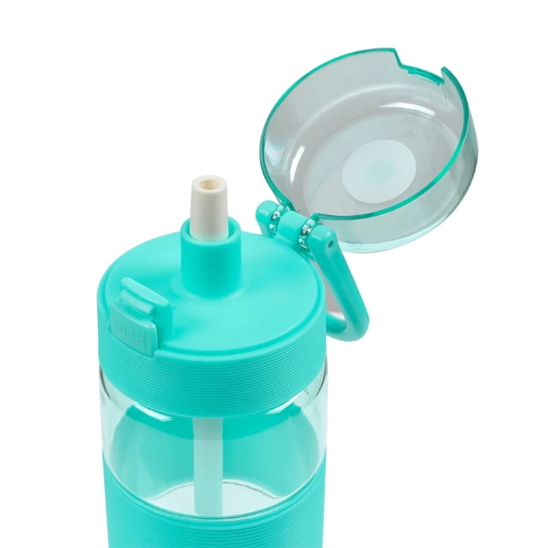 

Water Bottle with Straw Plastic Sports Water Bottle with Flip-Up Lid Spring Buckle for Outdoor Hiking Camping BPA Free