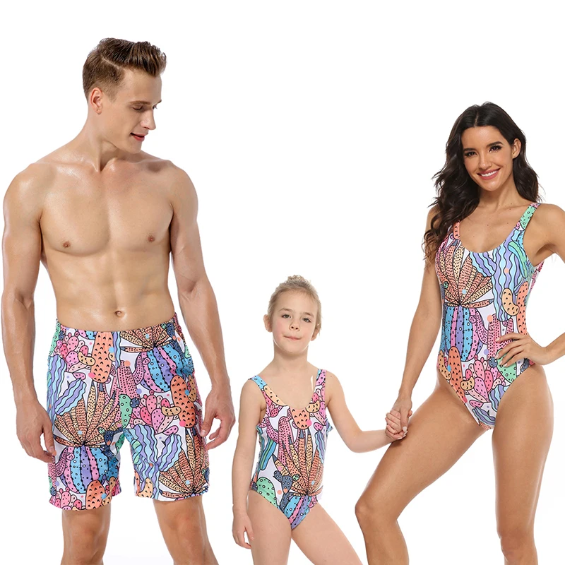 Одинаковый купальник для всей семьи купальный костюм мамы и дочки цельное бикини