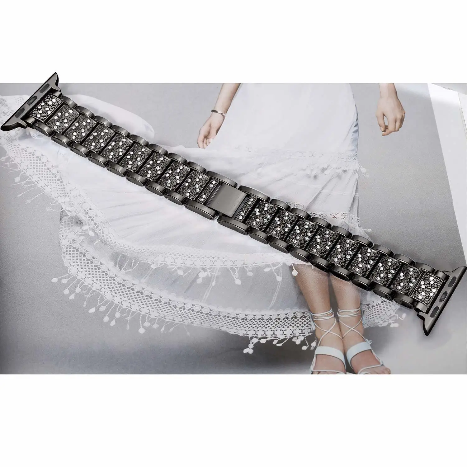 For Apple Watch Band 40mm 44mm 38mm 42mm Diamond Stainless Steel Loop for Apple Watch series 4 3 2 1 iWatch Rose Pink Bracelet