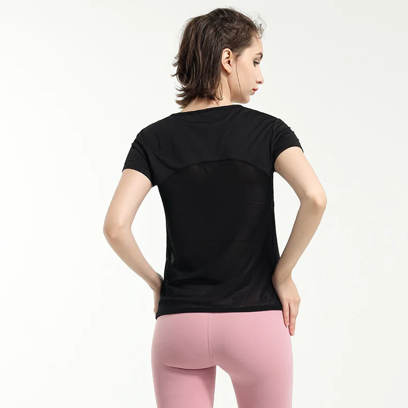 

Europe and America Nude Quick-Drying Breathable Yoga Clothes Sexy Fashion Elasticity Dance Short Sleeved T-shirt Sports Running