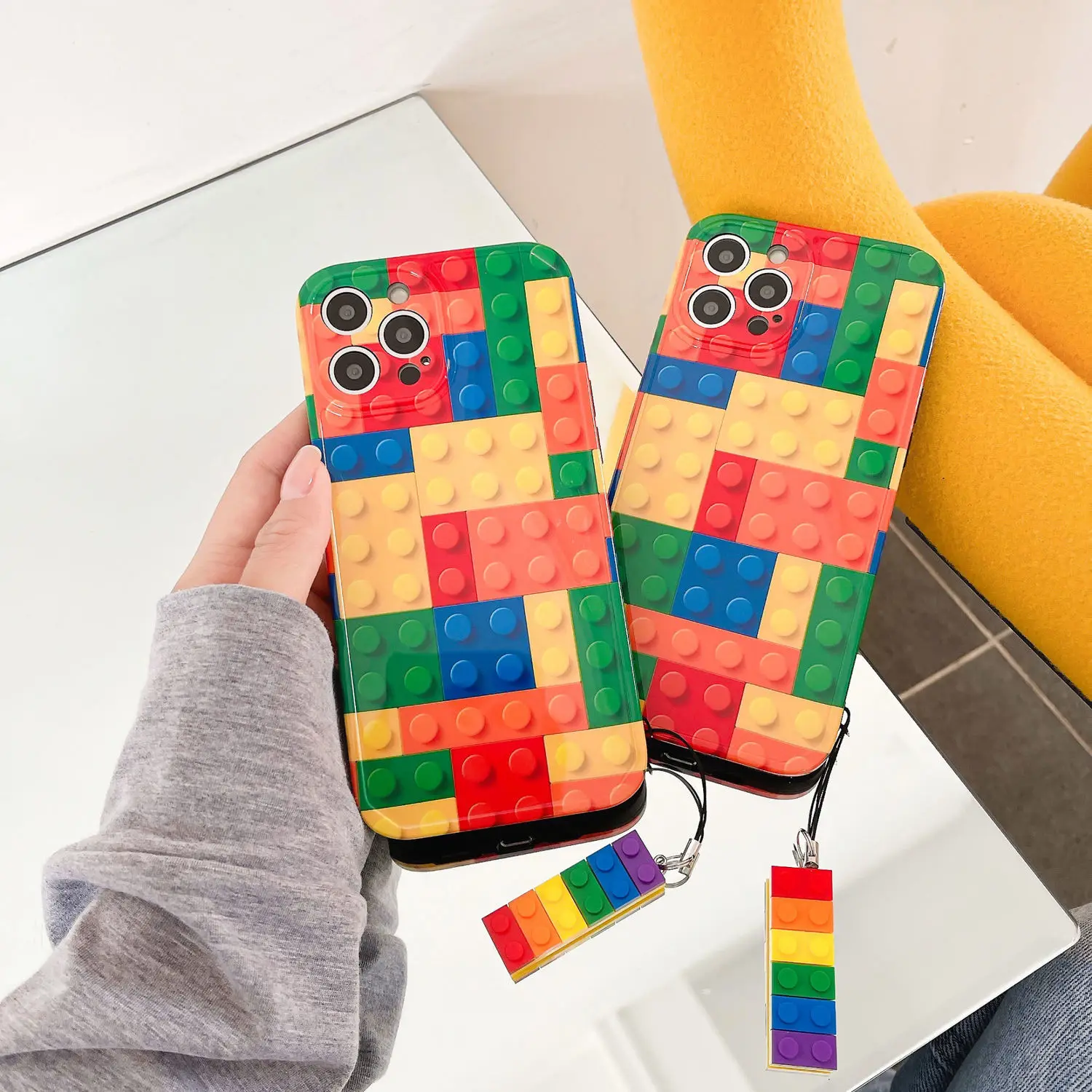 

Phone Case for Apple Iphone 12 11 7 8 Plus 11 Pro X XS XR MAX Mini SE2 Ins Fluorescence Naked Eye Building Blocks Silicon Cover