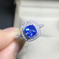 luxury womens blue crystal zircon ring european princess engagement ring square gem ring valentines day gift wedding jewelry