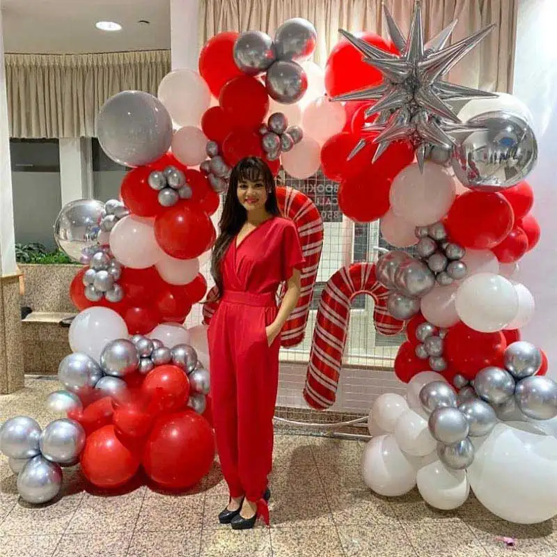 

137Pcs Red White Latex Balloon Garland Arch Kit Christmas Party Decoration Balloons 4D Silver Aluminium Foil Globos Baby Shower
