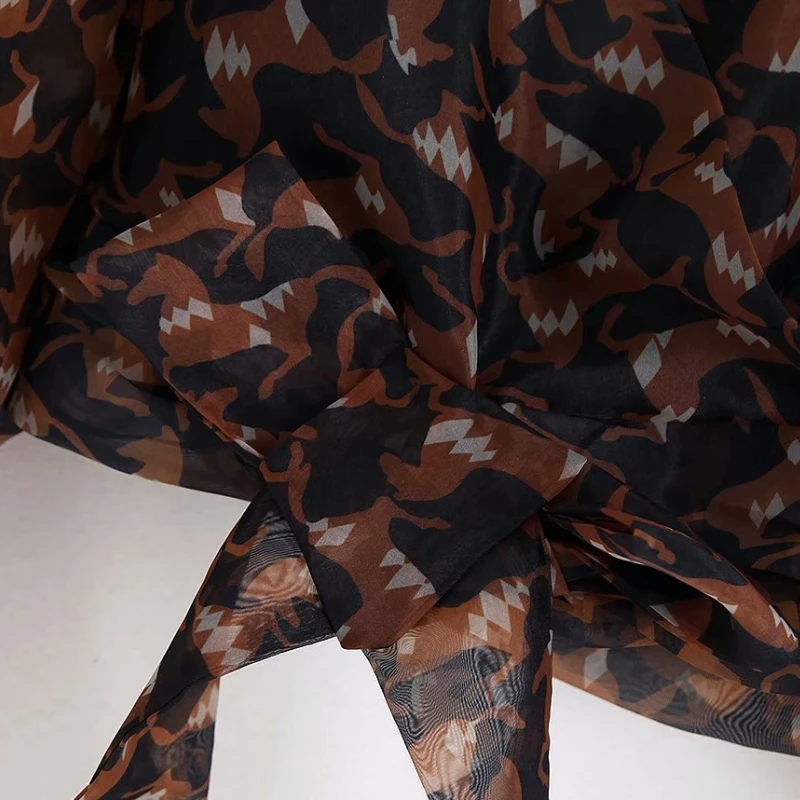 Женская прозрачная блузка-кимоно с v-образным вырезом и бантом на подоле | одежда