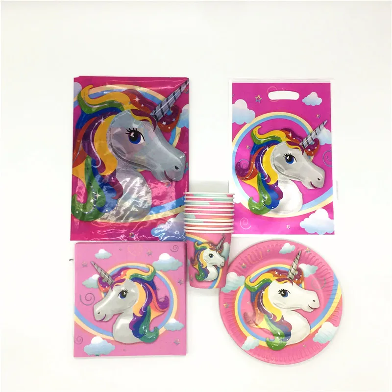 

Cartoon Unicorn 51pcs Kids Birthday Party Decorations Disposable Party Supplies Cup Plate Baby Shower Gift Bag Napkin Tablecloth