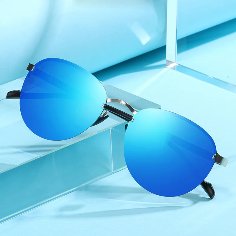 Солнцезащитные очки без оправы для мужчин и женщин круглые поляризационные с