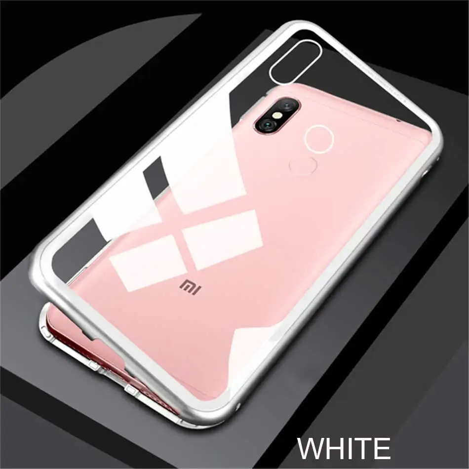 White Роскошный металлический магнитный чехол на 360 ° для Xiaomi Redmi Note 7 5 6 K20 Pro, чехол-книжка для Xiaomi Redmi 7a 6a, чехол для телефона, стеклянная задняя крышка - Цвет: White
