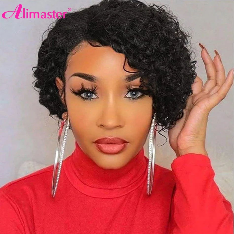 

Curly Human Hair Wig Short Bob Humain Hair Wigs For Women Pixie Cut Wig Human Hair Brazilian Full Machine Made Wigs Side Part