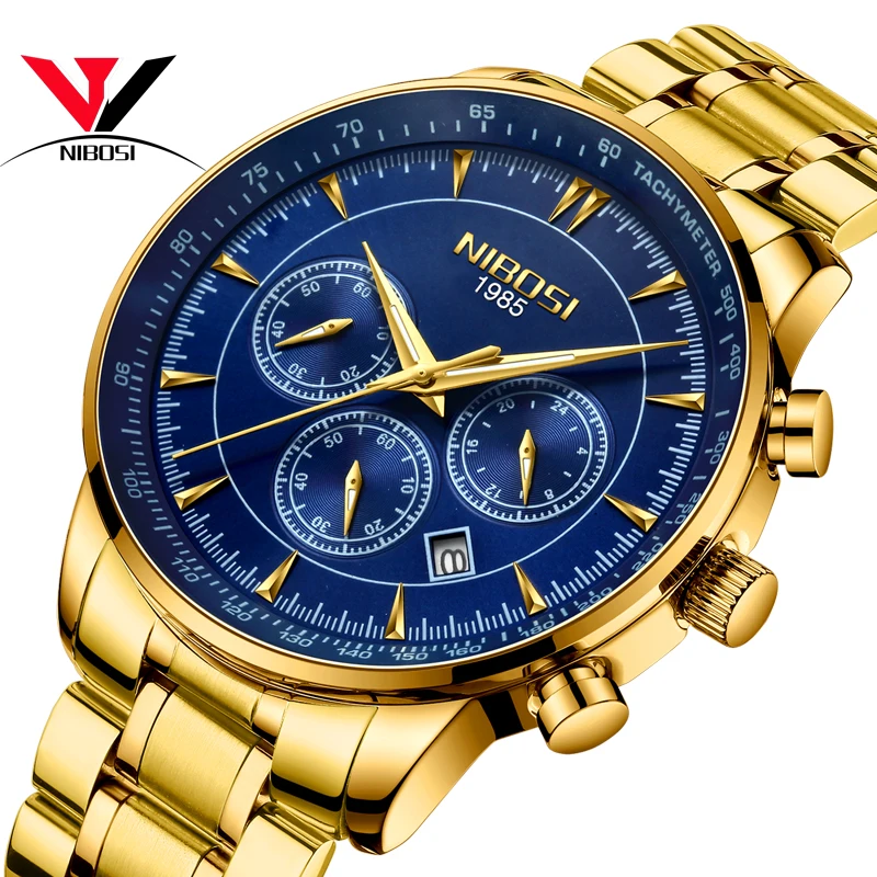 

NIBOSI Watch Men's Waterproof Gold Watch Business Fashion Sports Quartz Herren Uhren Date Chronograph Clock Relogio Masculino