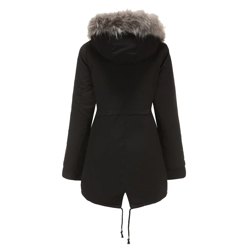 Women's Warm Fleece Fur Hooded Parka Coat Woman Long Parkas Femme Autumn Winter Casual Thick Outwear Red Black Green
