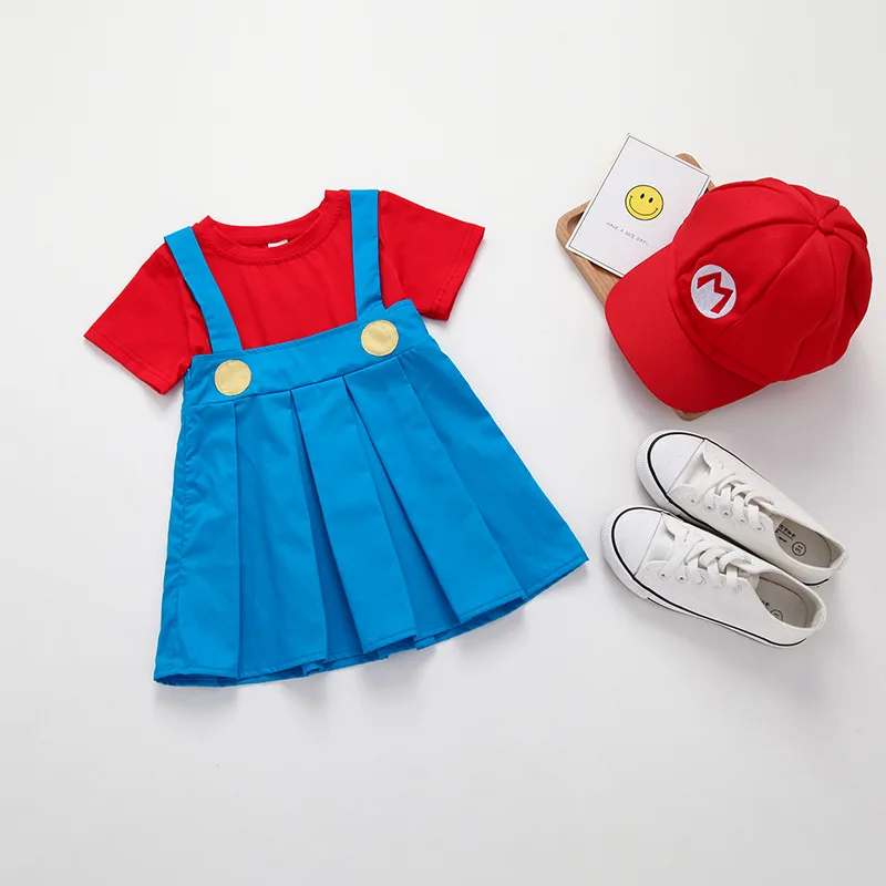 Children's Clothing 2020 Summer New Mario Set Sister Costume School Uniform Cartoon Performance shorts Cotton |
