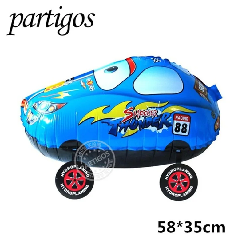 walking car blue DIY Мультяшные автомобильные воздушные шары пожарная машина поезд фольгированный шар скорая помощь гелиевые шары Детские подарки День Рождения Декор детские игрушки - Цвет: walking car blue