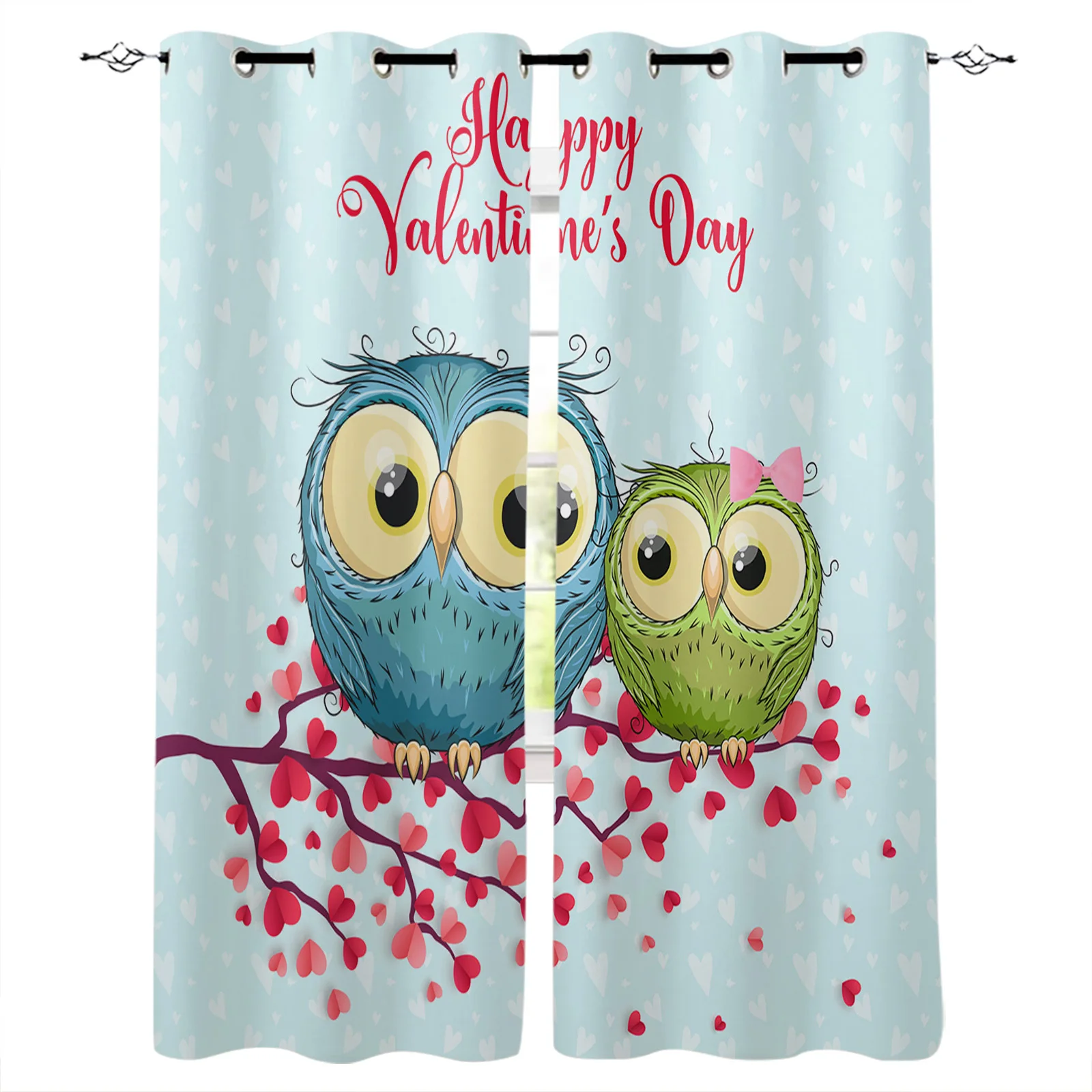 

Valentine'S Day Love Bird Owl Grommet Top Curtains for Living Room Bedroom Kitchen Window Treatments Home Decoration Drapre
