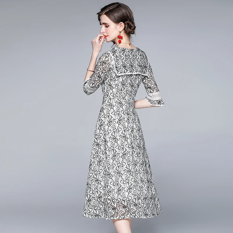 

COIGARSAM Lace Women dress New Summer Dresses Black And White A336