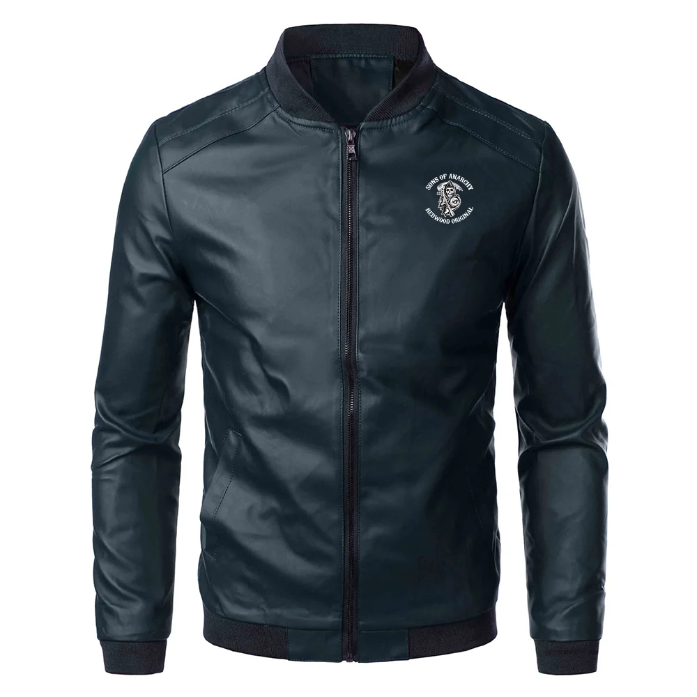 

Motorcycle jacket, men's plus size leather jacket, sons of anarchy leather jacket, baseball leather jacket in 4 colors