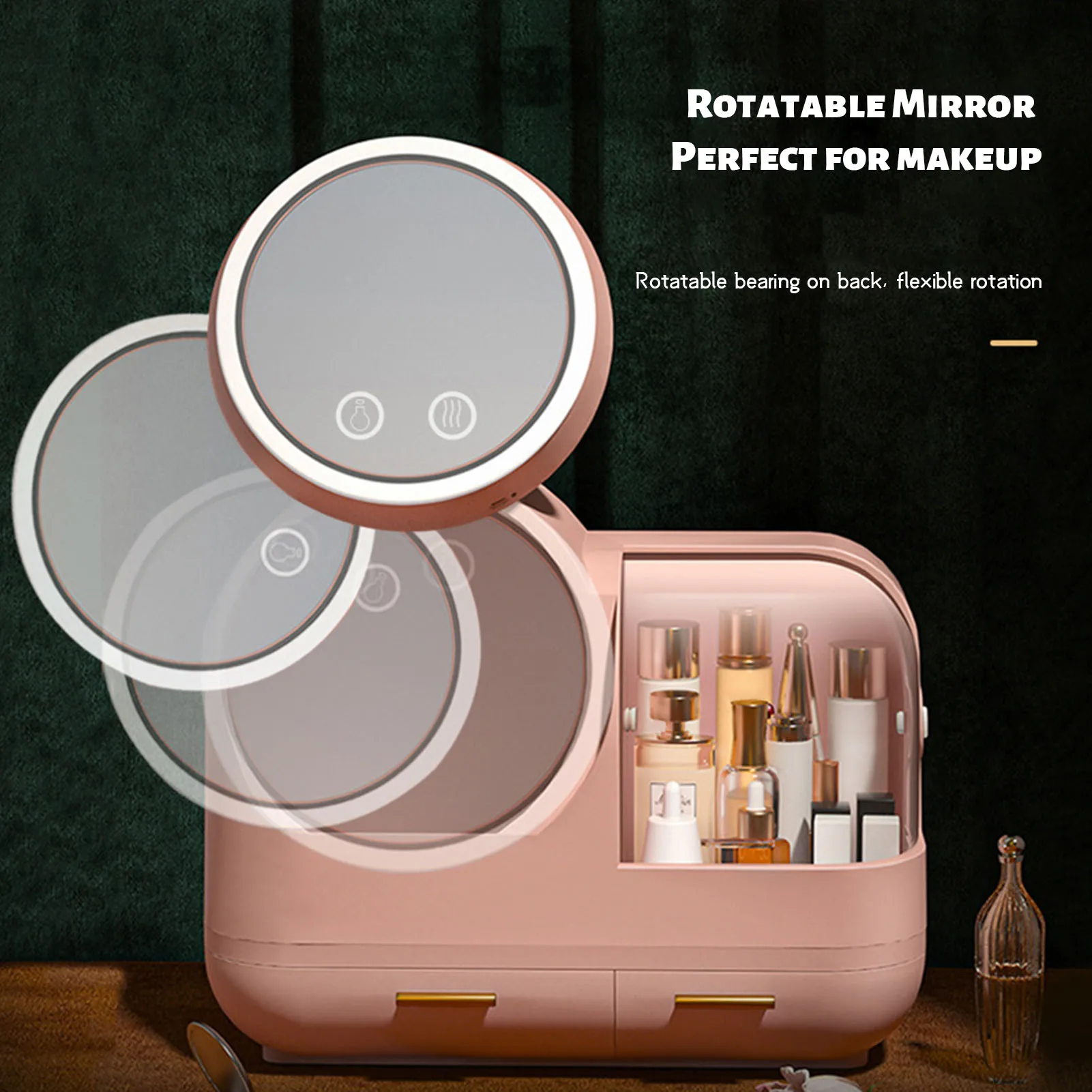 

Cosmetic Storage Box With LED Light Mirror Makeup Organizer Large Capacity Cosmetic Box Waterproof Home Storage Boxs