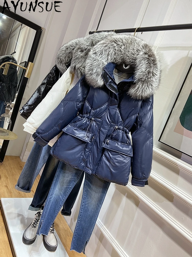 

Женский зимний пуховик с воротником из лисьего меха, парка с капюшоном, куртка на белом утином пуху, женский пуховик, Женская куртка DKBXJ8 KJ5117