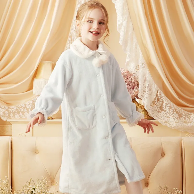 

Фланелевый Халат маленькой принцессы для девочек; Зимний утепленный кардиган до колена; Ночные рубашки для детей; Теплая домашняя одежда дл...