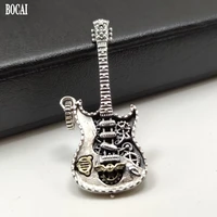 bocai new real s925 sterling silver punk style guitar pendant for men and women personalized hip hop fashion couple pendant