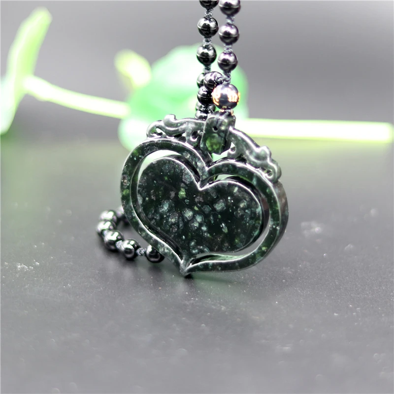 Натуральное черное зеленое китайское Нефритовое сердце ожерелье из бисера