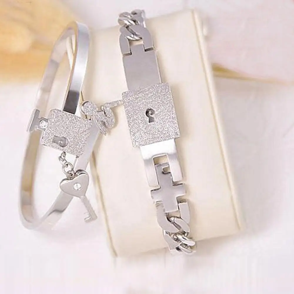 1 Pair Love Heart Couple Lover Bracelet Fashion Concentric Lock Key Titanium Steel Bracelets Women Men Jewelry Gift | Украшения и