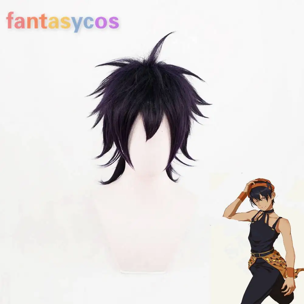 

JoJo's Bizarre Adventure Ghirga Narancia Cosplay Wig Short Mix Black Purple Synthetic Hair for Halloween Costume Party