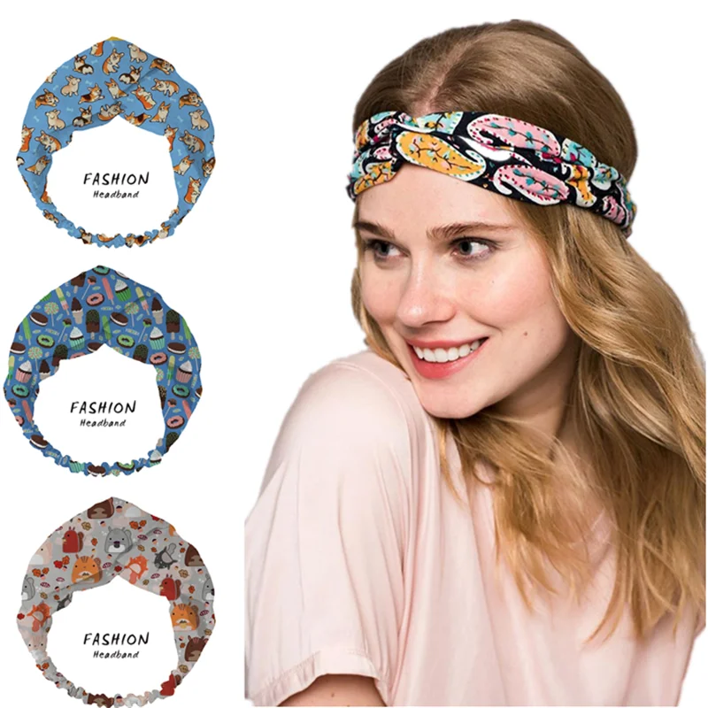 

2021 Women Corgis Bandanas HairBands Turban Headwear Head Wrap Women Hair Accessories for Women girls Hair Bands ladies Hoop
