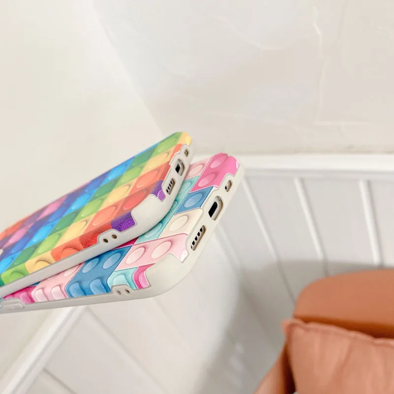 

Gimfun Cute Candy Blocks Phone Case for iPhone 12 Mini 11 Pro Max 7 8 Plus X XR XS Max Soft Tpu Silk Wave Point Leather Cover
