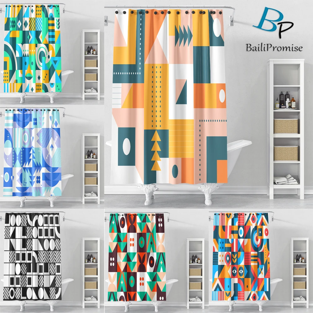 

Водонепроницаемые занавески для душа, 3D принт, красочные геометрические узоры, домашнее яркое украшение для ванной из полиэстера, для взрос...