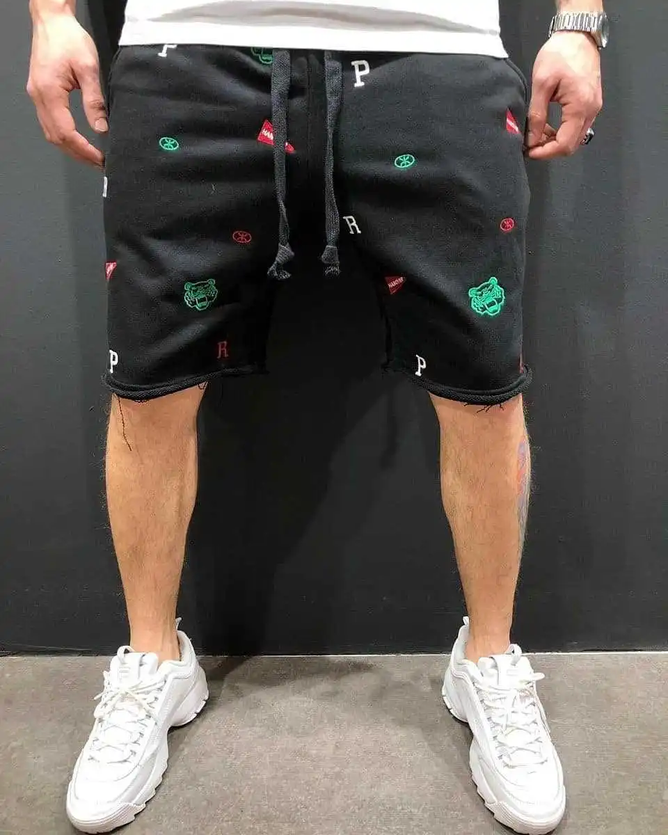 

2021 men's new embroidered high street sports fitness shorts men's loose breathable fashion hip-hop shorts