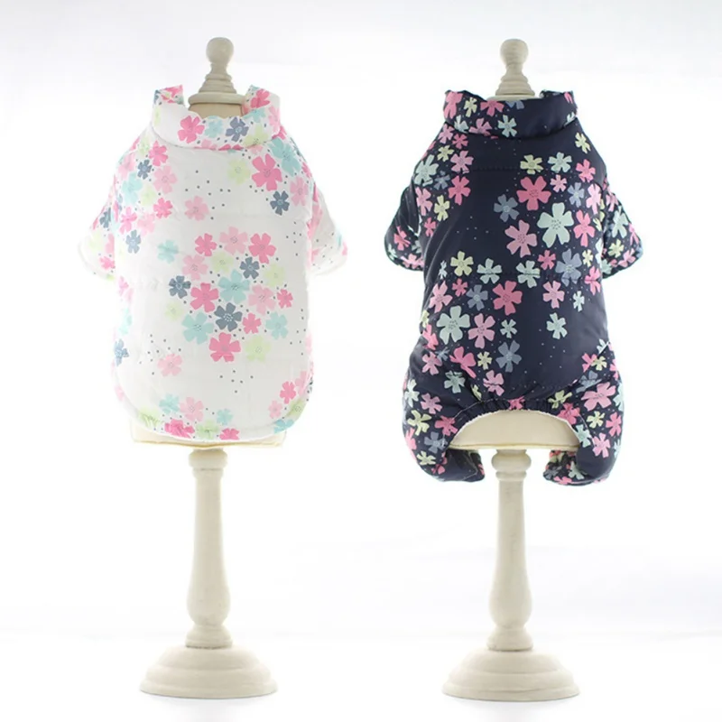 Зимнее пальто для домашних питомцев женская одежда пижама щенков с цветочным