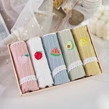 5 pçs algodão feminino adorável roupa interior sexy confortável elástico fruta planta padrão calcinha cintura baixa cuecas lingeries (3)