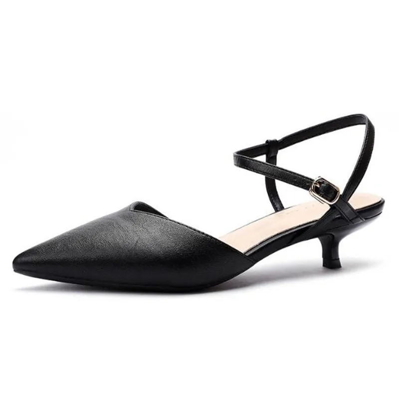

Sandals Women Mid Heel Summer Slip-on Buckle Ladies Shoes Buckle Strap Pointed Toe PU 3-5CM Thin High Heels women shoes black