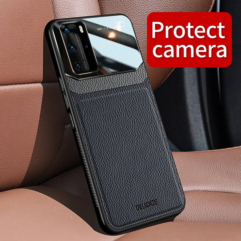 for huawei p40 pro plus case mirror plexiglass pu leather grain soft tpu phone case for huawei p40 lite back cover shell free global shipping