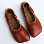 Балетки женские из натуральной кожи, балетки на плоской подошве, без застежки, портативная складная летняя обувь, 100%