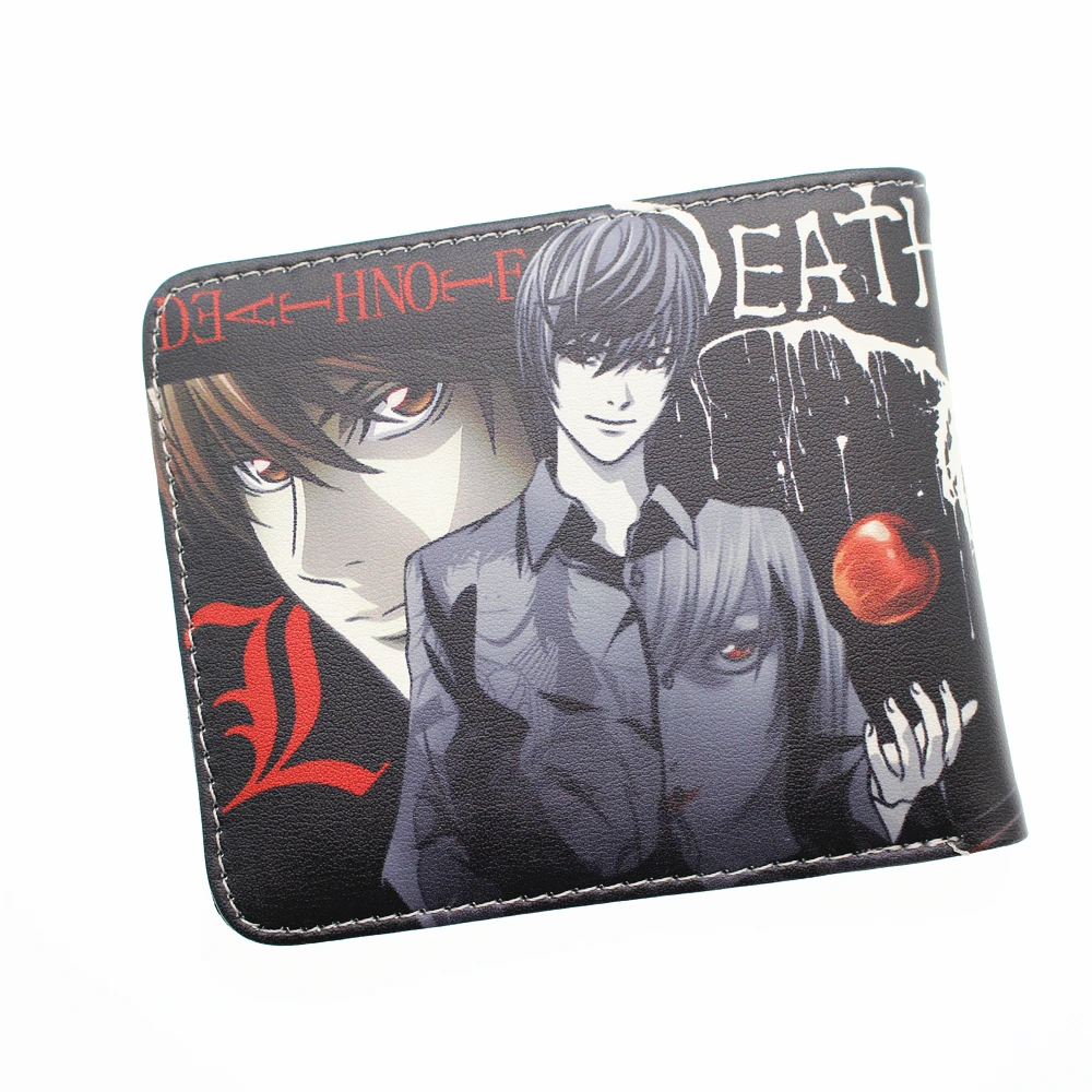 Кожаный кошелек с рисунком аниме «Death Note L», короткий, двойной, держатель для карт, для фотографий, из искусственной кожи, для мальчиков и девочек, карман для монет на молнии, кошельки с мультипликационным принтом, подарок