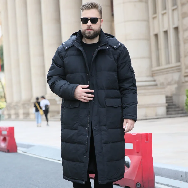 

New Mens Plus Size Stand Collar Coats Winter Down Wear for Men Lengthened Knee-length Down Jacket Keeps Warm