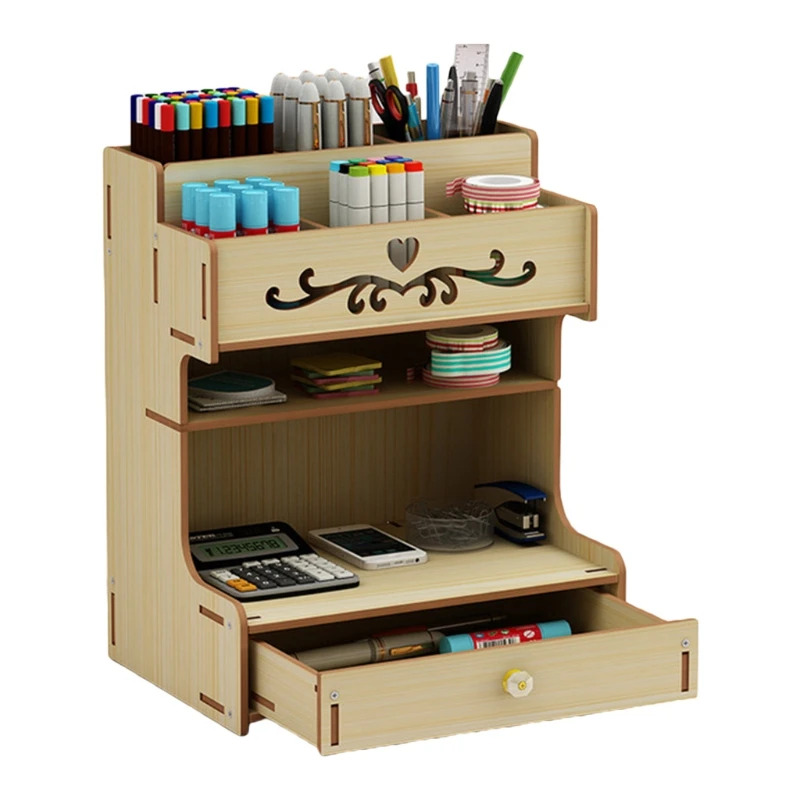 

Wooden Pen Holder with Drawer Multifunctional Desktop Stationary Pencil Box Rack-18x24x14.5cm- Pen Holder and Pencil Holder