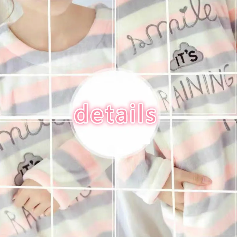 

Women Nightgowns Flannel Warm Winter Coral Fleece Soft Comfortable Long Sleeve O-neck Korean Style Sweet Kawaii Ulzzang Homewear