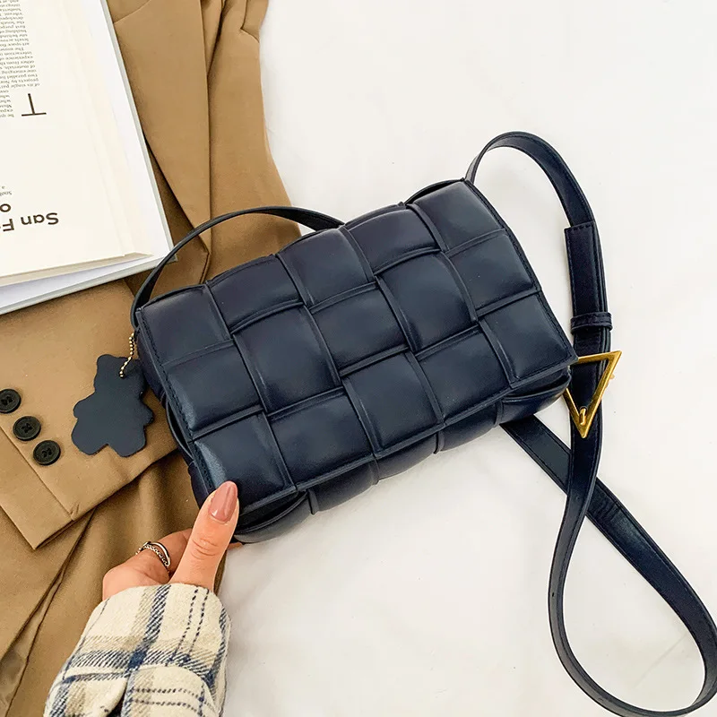 

INS Chic Knitting Puff Bags Designer Brand Solid Soft Leather Large-capacity Crossbody/Shoulder Bag White/Red Square Women's Bag