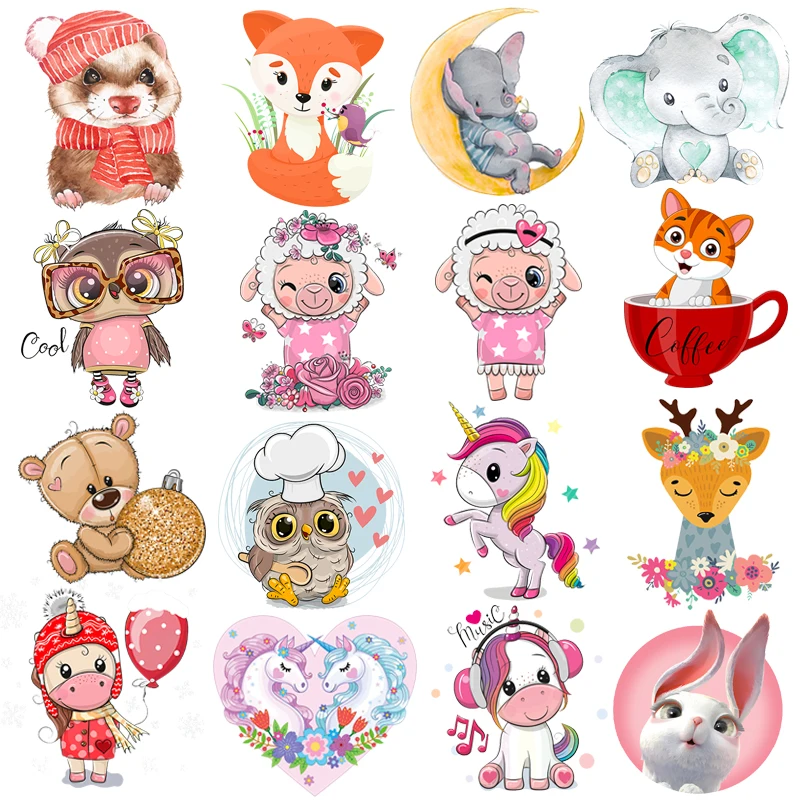 

Cute Animal Iron-On Transfers For Clothing DIY Cartoon Applique Thermal Heat Transfers Iron On Patches For Clothing Kids T-Shirt