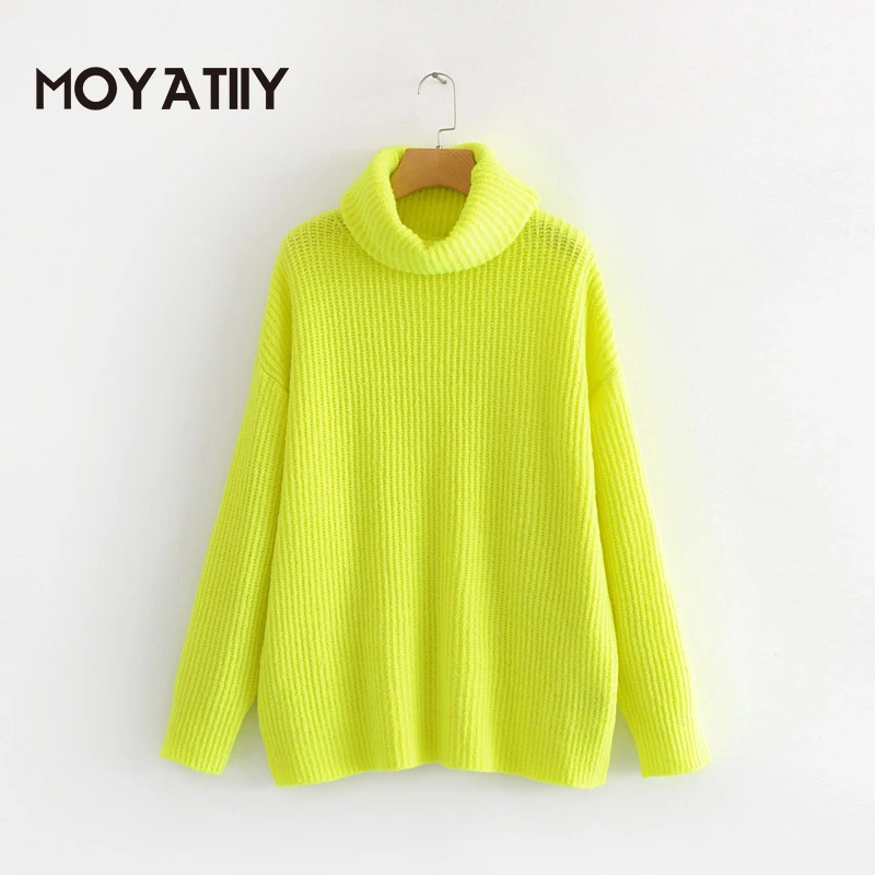 

Модный женский зимний Однотонный свитер MOYATIIY, яркие женские пуловеры, вязаные свитера с высоким воротником, утепленная женская одежда