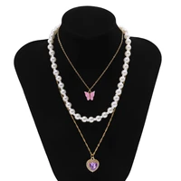 new hot fashion bohemia jewelry white pearl chain geometry crystal heart pendant charm necklace gift for women girl x087